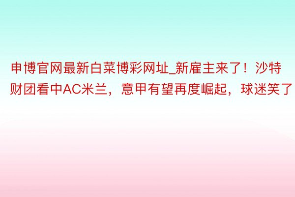 申博官网最新白菜博彩网址_新雇主来了！沙特财团看中AC米兰，意甲有望再度崛起，球迷笑了