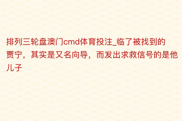 排列三轮盘澳门cmd体育投注_临了被找到的贾宁，其实是又名向导，而发出求救信号的是他儿子