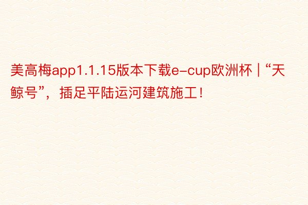 美高梅app1.1.15版本下载e-cup欧洲杯 | “天鲸号”，插足平陆运河建筑施工！