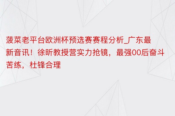 菠菜老平台欧洲杯预选赛赛程分析_广东最新音讯！徐昕教授营实力抢镜，最强00后奋斗苦练，杜锋合理